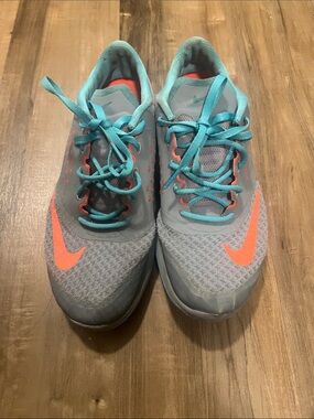 Nike Light Gray & Teal Running Shoes with Coral Swoosh
